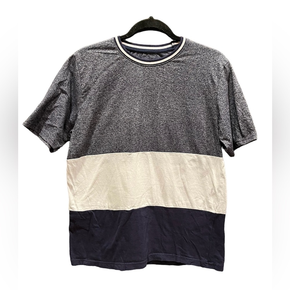 Hudson & Barrow NYC Men’s Shirt Navy and White Colorblock Crew Neck